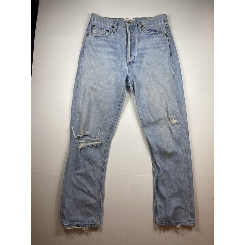 Agolde Womens Jeans Size 26 Riley High‎ Rise Straight Distressed Buttons *flaw